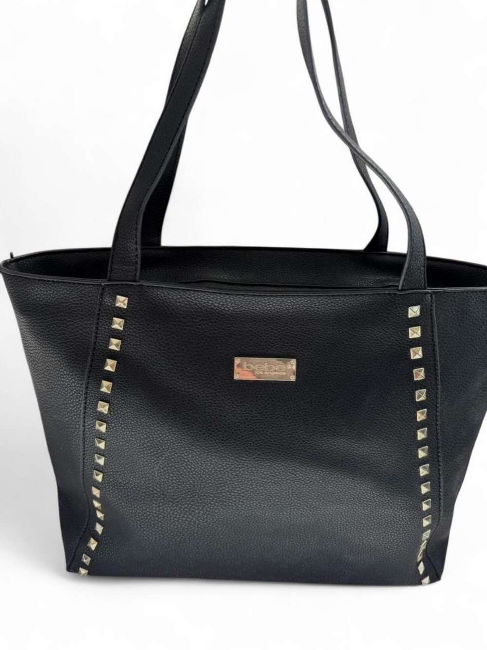 bebe Black Pebbled Tote with Gold Stud Accents